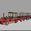 Red Small Toy Train With Multiple Carriages And Black Gold Decorative Details