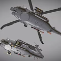 Two Gray Military Helicopters With Rotors And Detailed Equipment On
