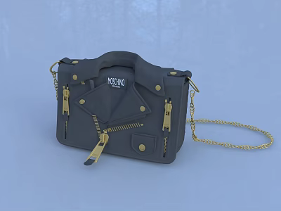 VICOM Black Handbag With Gold Zippers Chain Strap And Metal Hardware 3d model
