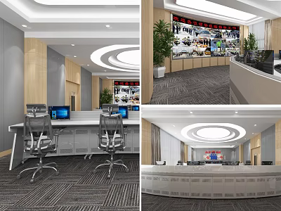 Security Control Room Modern Interior Design With Multiple Monitor Screens And Control Desk 3d model