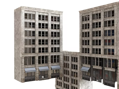 Multi Story Office Building With Stone Facade Windows And Ground Floor Awnings 3d model