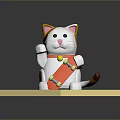 White Cat With Orange Ears Red Collar Yellow Bell And Red Scroll On Yellow Base