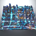 Detailed City Model With Skyscrapers Colorful Lights And Urban Structure Design