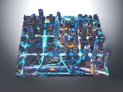 Detailed City Model With Skyscrapers Colorful Lights And Urban Structure Design 3d model