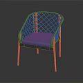 Casual Leisure Chair With Woven Backrest And Armrest Wooden Legs Blue Cushion