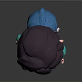 3D Cartoon Boy Character With Purple Hair Blue Eyes Green Hoodie And Backpack