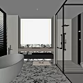 Modern Bathroom Interior Design With White Bathtub Large Mirror Glass Shower Enclosure And Marble Floor