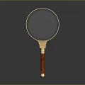 Vintage Golden Magnifying Glass With Wooden Handle And Clear Glass Lens