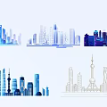 City Skyline Silhouette Wall Decor with Line Art and Multiple Styles