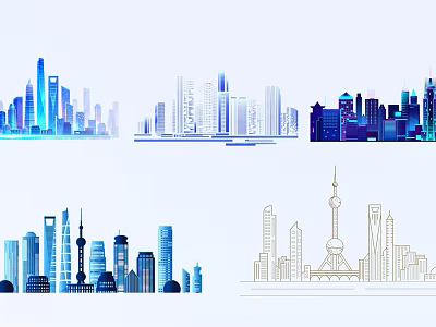 City Skyline Silhouette Wall Decor with Line Art and Multiple Styles 3d model