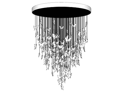 Elegant Chandelier With Circular Ceiling Mount And Multiple Hanging Butterfly Decorations 3d model