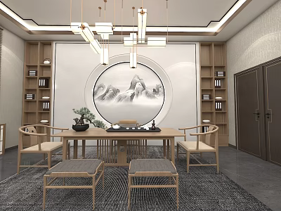 Tea Room Chinese Style Study Tea House Tea House Chinese Style Decoration Restaurant Coffee Table Desk Entertainment Leisure Tea House 3d model