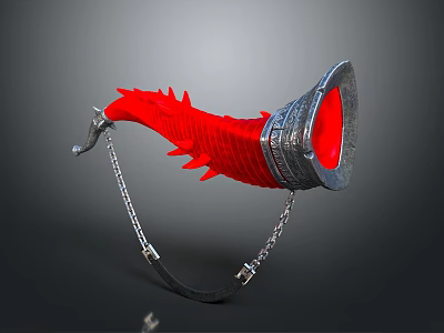 Unique Musical Instrument And Art Tools With Red Silver Decorative Chain And Spiked Design 3d model