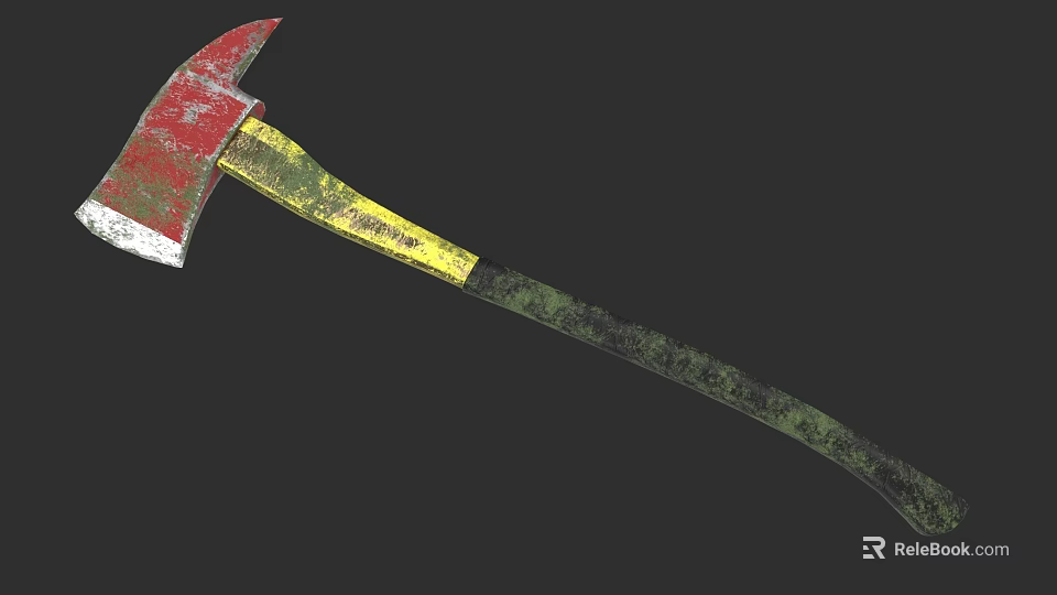 Durable Hardware Tool Axe with Red Silver Head and Yellow Green Handle 3d model 