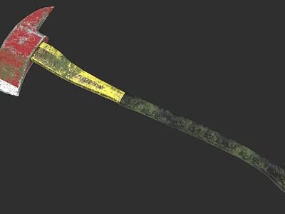 Durable Hardware Tool Axe with Red Silver Head and Yellow Green Handle 3d model