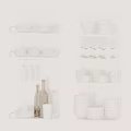 Modern Kitchen Kitchenware Storage Shelves With Bowls Plates Wine Glasses And Bottles