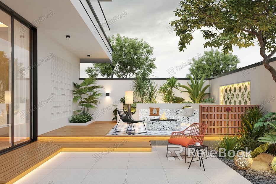 Modern Courtyard Landscape Courtyard Landscape Plants Home Courtyard Villa Courtyard Outdoor Sofa Leisure Chair model