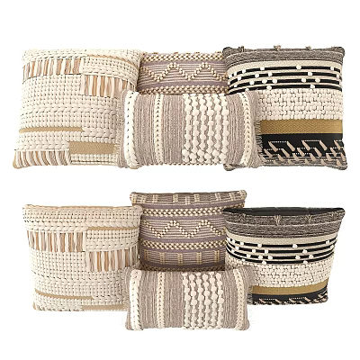 Woven Throw Pillows With Geometric Patterns In Neutral Tones And Textured Designs 3d model