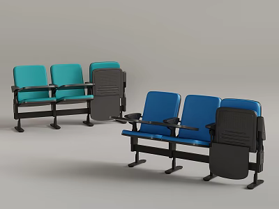 Modern Theater Seats In Teal And Blue With Armrests And Folding Trays 3d model