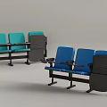Modern Theater Seats In Teal And Blue With Armrests And Folding Trays