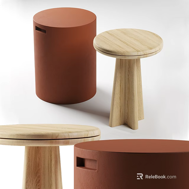 Elegant Round Side Tables With Wooden And Brown Design Elements For Modern Spaces 3d model