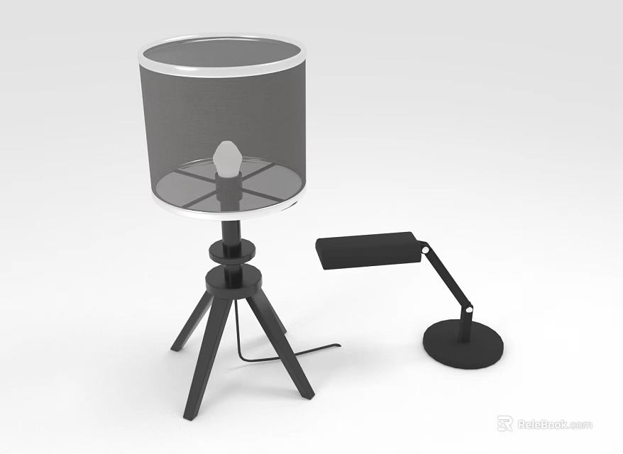 Modern Furniture Table Lamps With Tripod Base Gray Lampshade And Adjustable Arm 3d model 