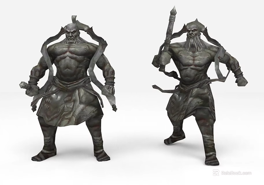Game and Movie Mythical Warrior Characters With Armored Outfits Muscular Build and Weapons 3d model 