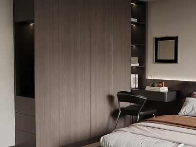 Modern Built in Wooden Wardrobe with Sleek Design in Bedroom Interior 3d model