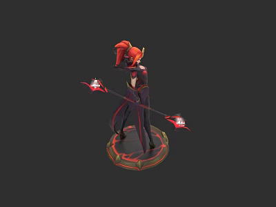 Mystical Game and Movie Character with Red Hair Long Staff Glowing Ornaments and Circular Base 3d model