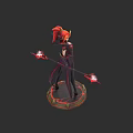 Mystical Game and Movie Character with Red Hair Long Staff Glowing Ornaments and Circular Base