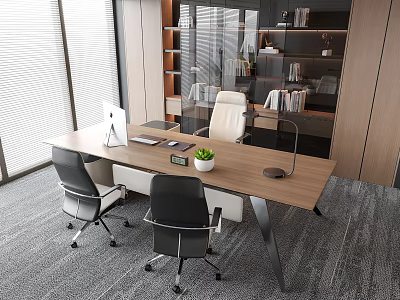 Modern Office Desk With Computer Monitor Notebook Small Plant Two Office Chairs In Bright Room 3d model