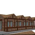 Wooden Building With Gabled Roofs Large Windows And Front Porch Design