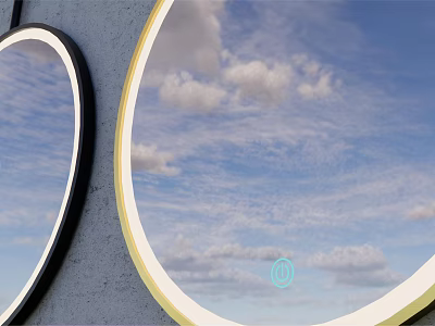 Two Decorative Wall Mirrors With Black And Yellow Frames Reflecting Blue Sky And White Clouds 3d model