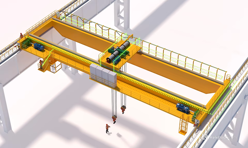 Industrial Factory Workshop With Yellow Overhead Bridge Crane And Steel Structure 3d model 