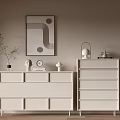 Modern White Console Side Cabinet with Drawer Storage and Decorative Painting Plant