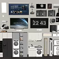 Modern Household Appliances Collection Showcasing Refrigerators Washing Machines TVs Air Conditioners And Blenders