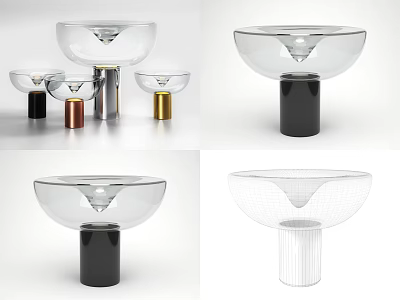 Modern Table Lamps with Transparent Glass Shades and Black Gold Copper Metal Bases Minimalist Design 3d model