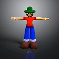 3D Character Wearing Green Hat Red Shirt Blue Pants Arms Outstretched On Gray Background With Reflection