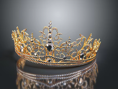 Luxurious Golden Crown With Diamond Embellishments And Intricate Filigree Designs On Reflective Surface 3d model