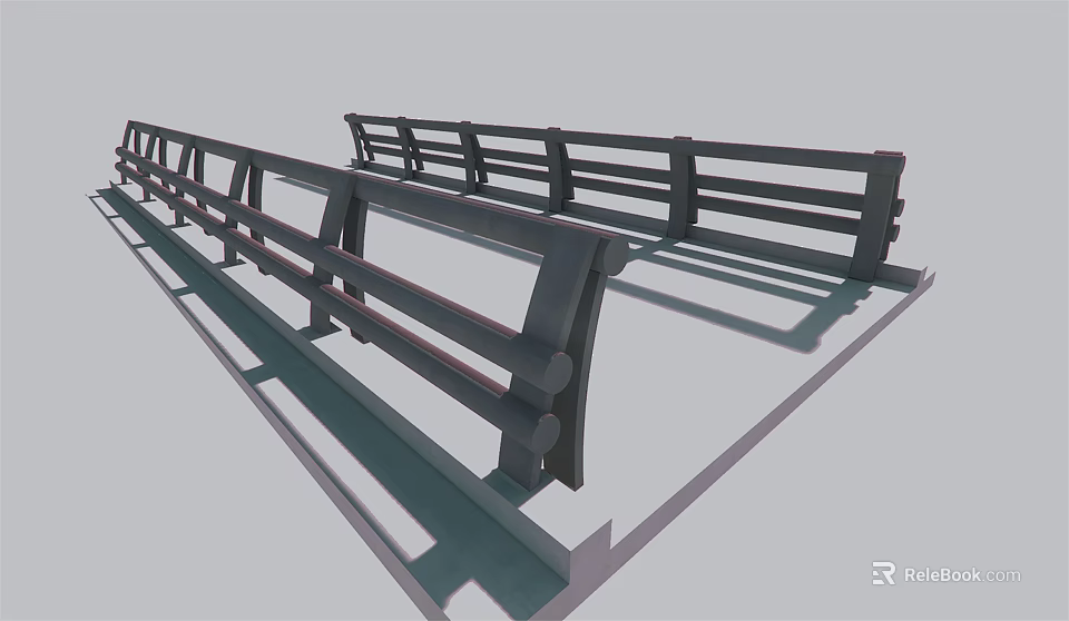 Sturdy Wooden Railings With Horizontal Bars For Outdoor Walkway Design 3d model 
