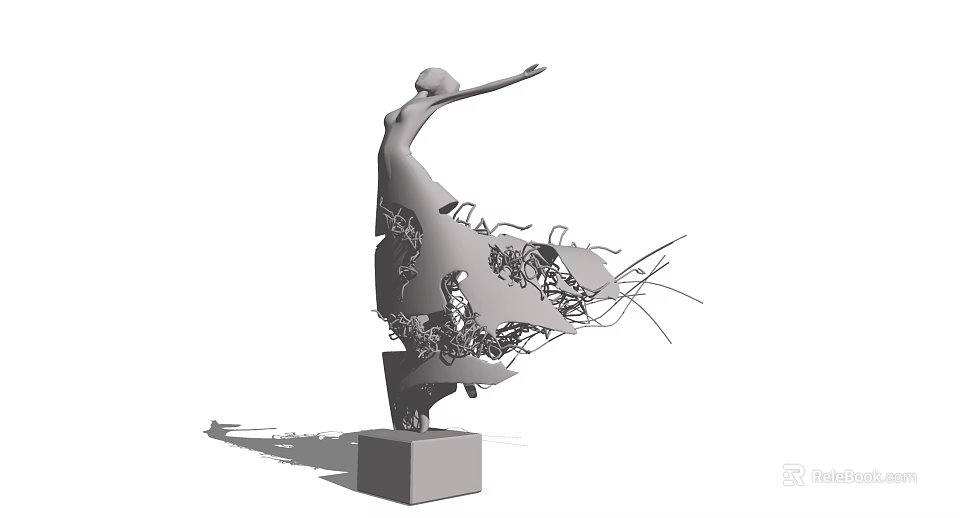 Modern Abstract Sculpture Featuring Human Figure With Fragmented Elements And Flowing Lines On Pedestal Base 3d model 