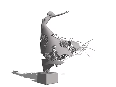 Modern Abstract Sculpture Featuring Human Figure With Fragmented Elements And Flowing Lines On Pedestal Base 3d model