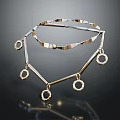 Gold Jewelry Necklace Featuring Geometric Design Circular Pendants And Shiny Surface On Black Background
