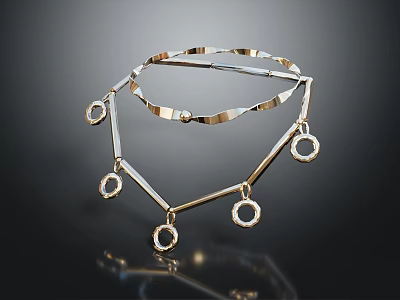 Gold Jewelry Necklace Featuring Geometric Design Circular Pendants And Shiny Surface On Black Background 3d model
