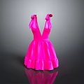 Pink V Neck Dress With Bow Straps And Ruffled Skirt Design