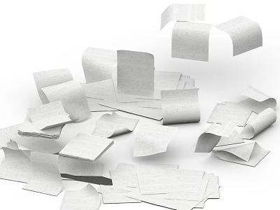 Loose Scattered White Book Pages And Magazine Sheets On Flat Surface 3d model