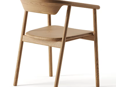 Modern Minimalist Oak Wood Dining Chair With Curved Backrest Armrests And Wooden Seat 3d model