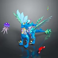 Blue Dragon Like Game Movie Character With Green Wings Purple Jellyfish And Red Small Object