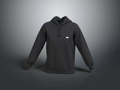 Casual Black Hoodie Featuring Simple Design And Small White Chest Logo 3d model