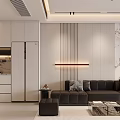 Modern Living Dining Room With Open Layout Black Sofa Marble Coffee Table And White Cabinets